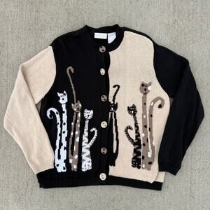 Vintage Y2K Christopher and Banks Caricature Cats Cardigan Sweater MEDIUM